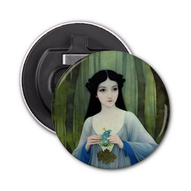 Ink Wash Illustration of Beautiful Woman in Woods Bottle Opener (Front)