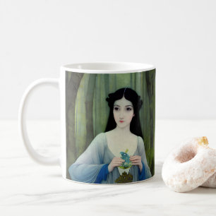 Ink Wash Illustration of Beautiful Woman in Woods Coffee Mug