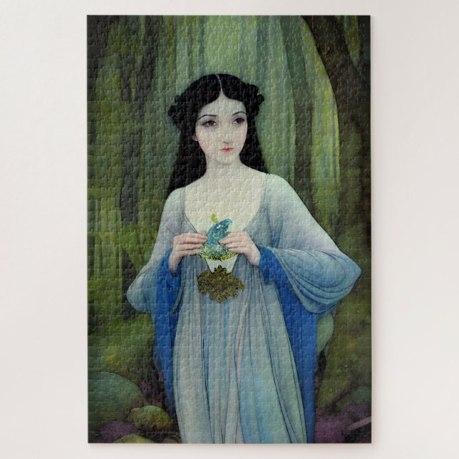 Ink Wash Illustration of Beautiful Woman in Woods Jigsaw Puzzle (Vertical)