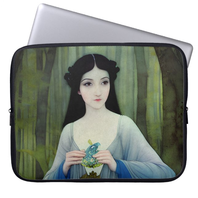Ink Wash Illustration of Beautiful Woman in Woods Laptop Sleeve (Front)