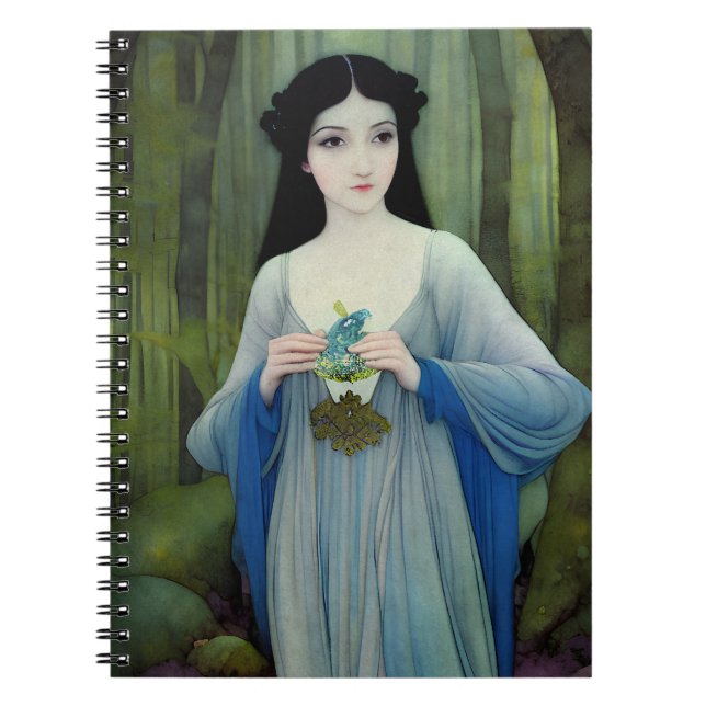 Ink Wash Illustration of Beautiful Woman in Woods Notebook (Front)