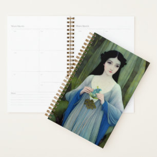 Ink Wash Illustration of Beautiful Woman in Woods Planner