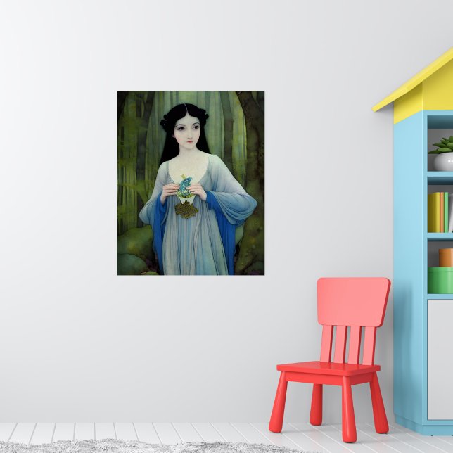 Ink Wash Illustration of Beautiful Woman in Woods Poster (Nursery 1)