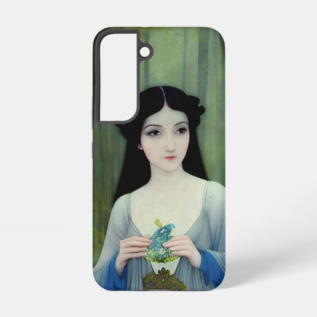 Ink Wash Illustration of Beautiful Woman in Woods Samsung Galaxy S22 Case (Back)