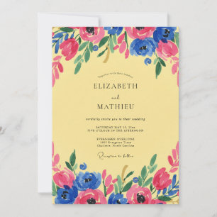 Ink Yellow Magenta Wildflower Wedding Invitation