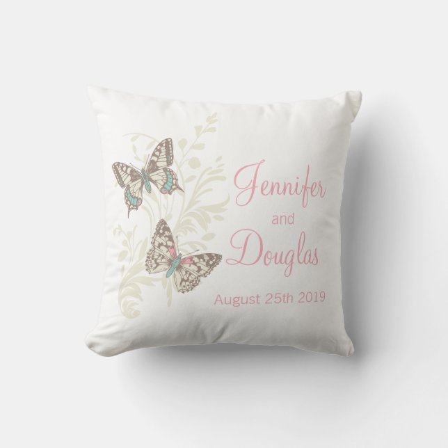Inked art butterflies personalised wedding pillow (Front)