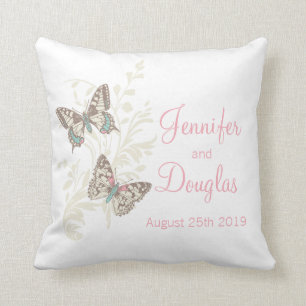 Inked art butterflies personalised wedding pillow