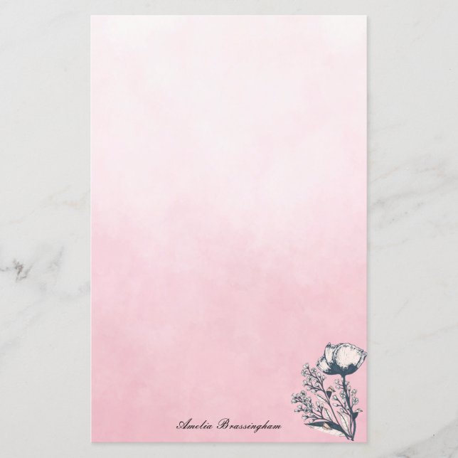 Inked Art Poppies on Pink Ombre  (Front)