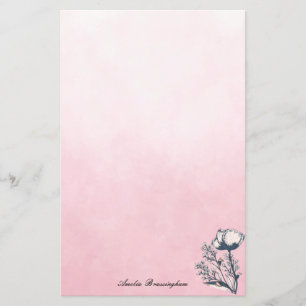 Inked Art Poppies on Pink Ombre