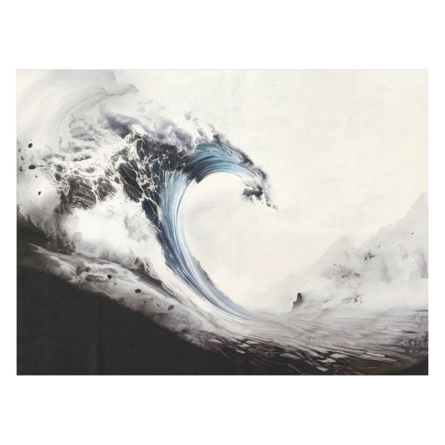 Inked Blue Ocean Wave Tablecloth (Front (Horizontal))