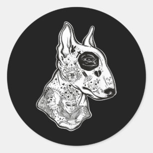 Inked Bull Terrier - Old School Tattoo Funny Dog T Classic Round Sticker