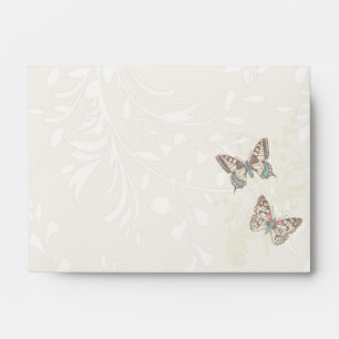 Inked butterflies cream teal wedding envelope