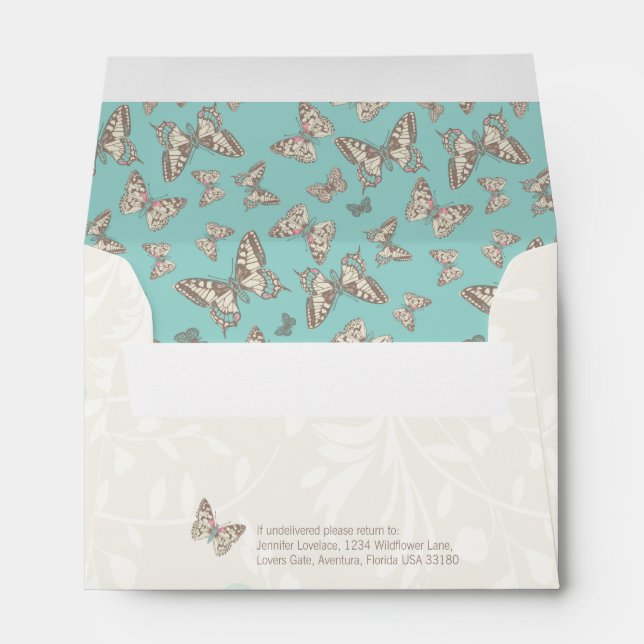 Inked butterflies cream wedding occasion envelope (Back (Bottom))