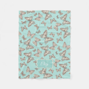 Inked butterfly pattern aqua teal named blanket