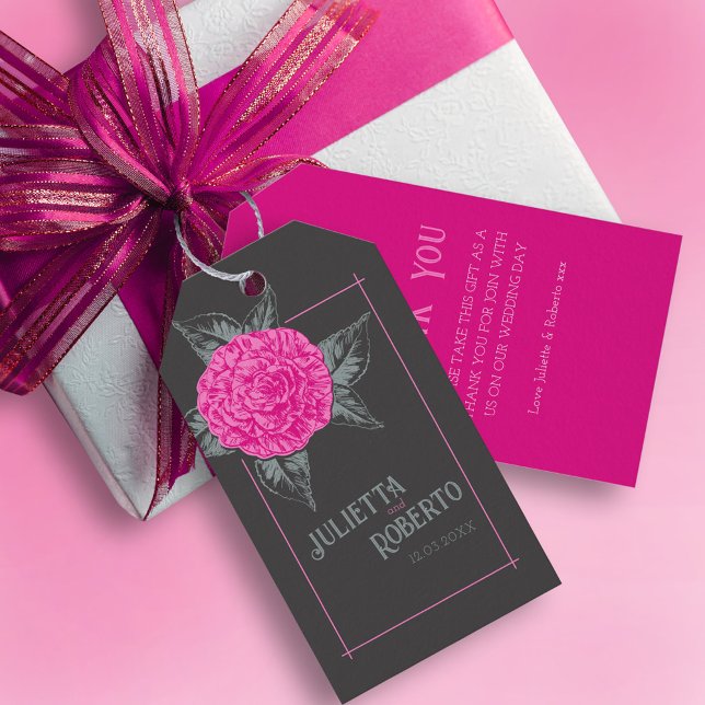 Inked camellia wedding pink grey brown  gift tags (Creator Uploaded)