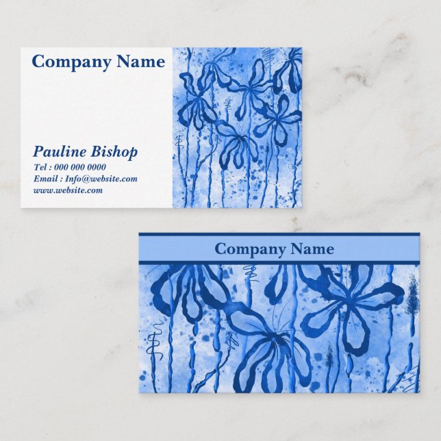 Inked Flowers Blue Business Card (Front/Back)