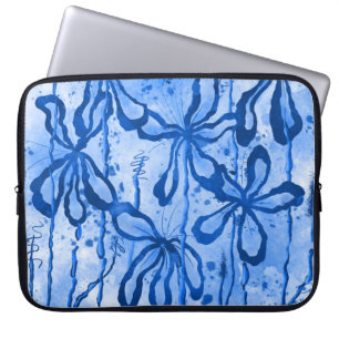 Inked Flowers Blue Laptop Sleeve