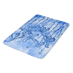 Inked Flowers Blue Sky Bath Mat