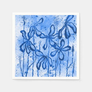 Inked Flowers Blue Sky Napkin