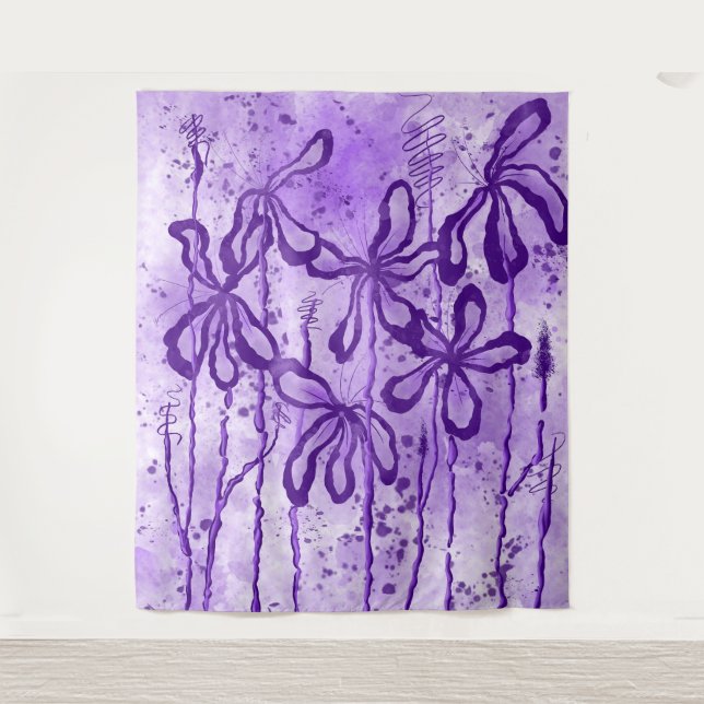 Inked Flowers Lilac Sky  Tapestry (Front)