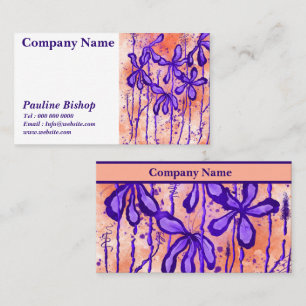 Inked Flowers  orange purple Business Card