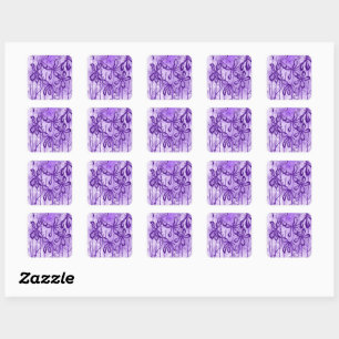 Inked Flowers Violet Sky Square Sticker