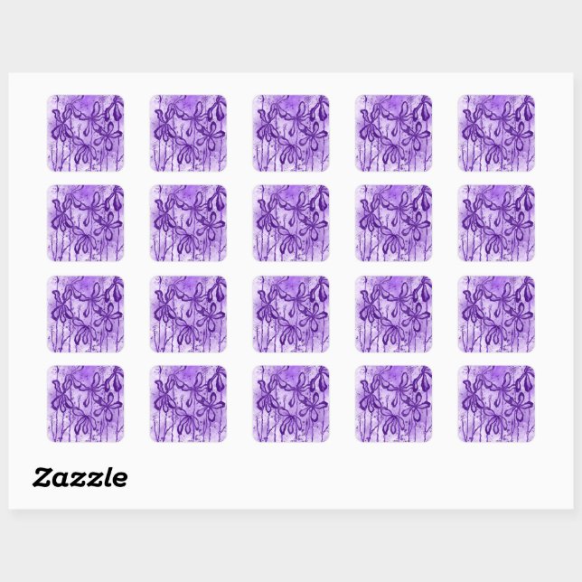 Inked Flowers Violet Sky Square Sticker (Sheet)
