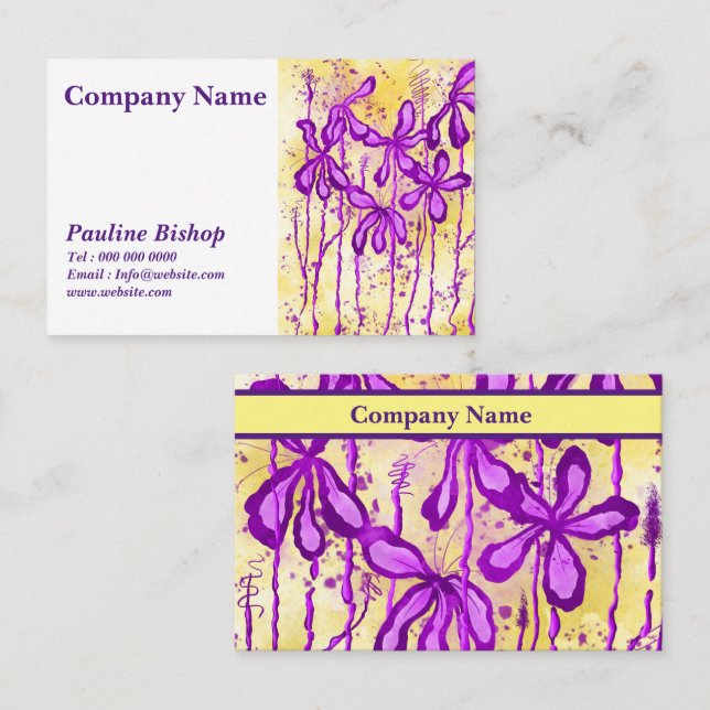 Inked Flowers  yellow purple Business Card (Front/Back)