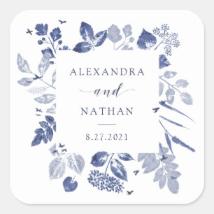 Inked Foliage   Wedding Square Sticker