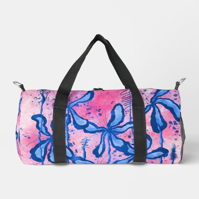 Inked Lilies - Blue Pink Duffle Bag (Front)