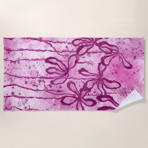 Inked Lilies Pink Sky Beach Towel