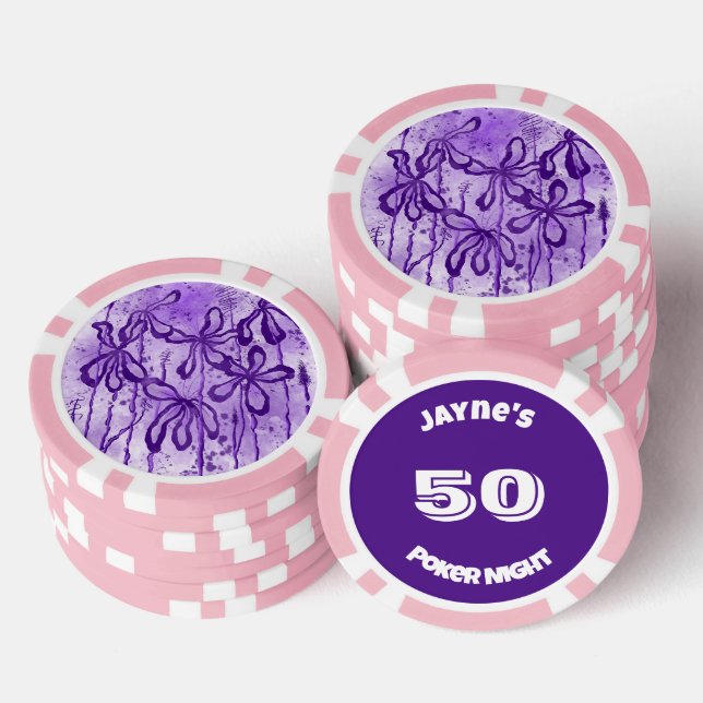 Inked Lilies Purple Sky  Poker Chips (Stack)