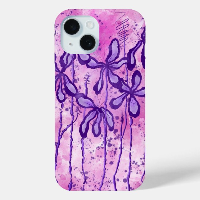 Inked Lilies Tropical Sky iPhone 15 Case (Back)