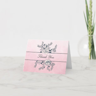 Inked Line Art Pink Ombre Poppies Thank You Card