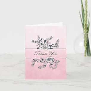 Inked Line Art Pink Ombre Poppies Thank You Card