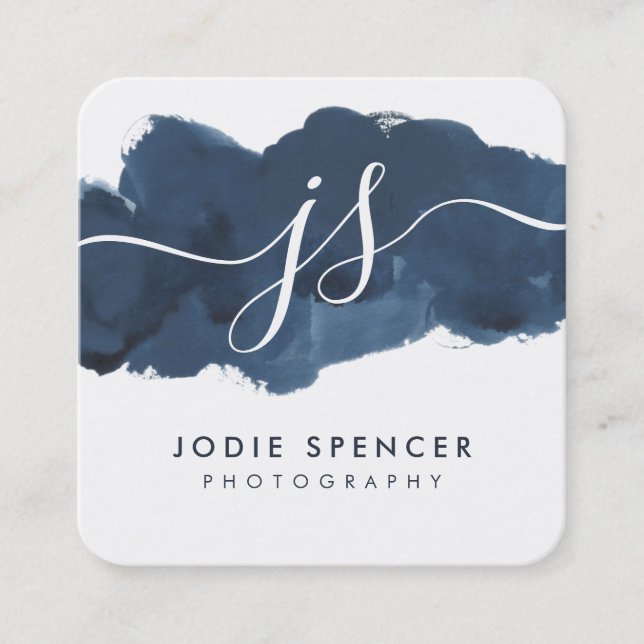 INKED LOGO elegant initial dark blue ink Square Business Card (Front)