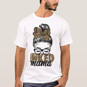 Inked Mama Messy Bun Mum Life Leopard Tattooed Mum T-Shirt