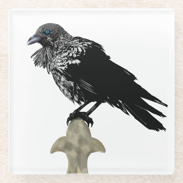Inked Raven Glass Coaster (Front)
