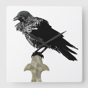 Inked Raven Square Wall Clock