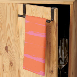 Inked Stripes Pink and Orange Tea Towel