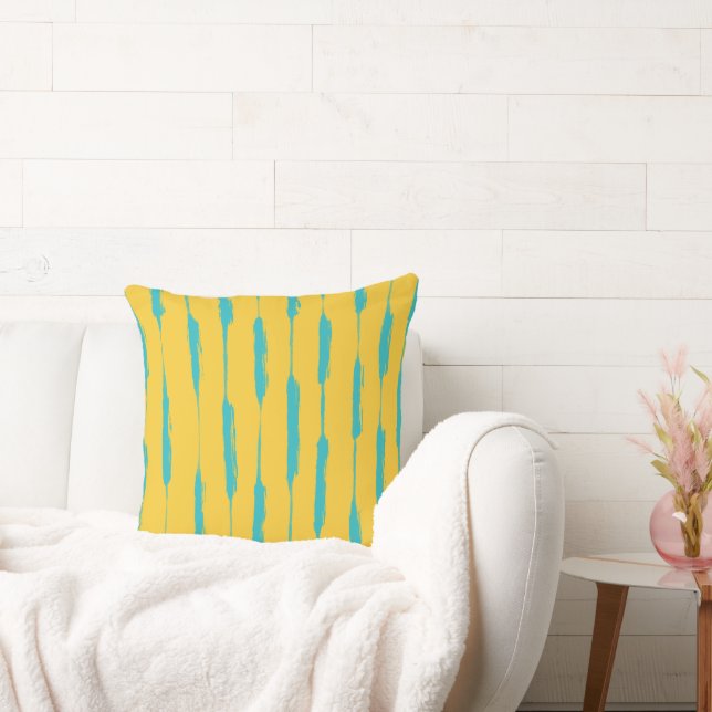 Inked Stripes Yellow and Turquoise Cushion (Couch)