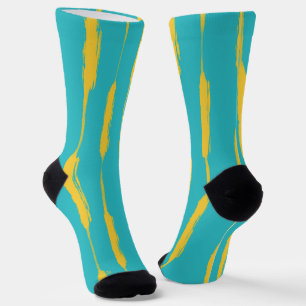 Inked Stripes Yellow and Turquoise Socks