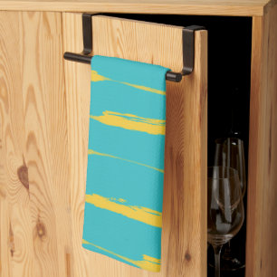 Inked Stripes Yellow and Turquoise Tea Towel