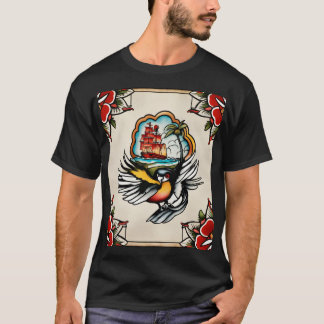 Inked Tradition: Vintage Flash Tattoo T-Shirt Desi