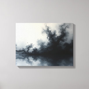 Inkstorm – Monochrome Abstract Fluid Art 16"x12" Canvas Print