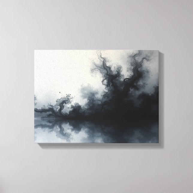 Inkstorm – Monochrome Abstract Fluid Art 16"x12" Canvas Print (Front)