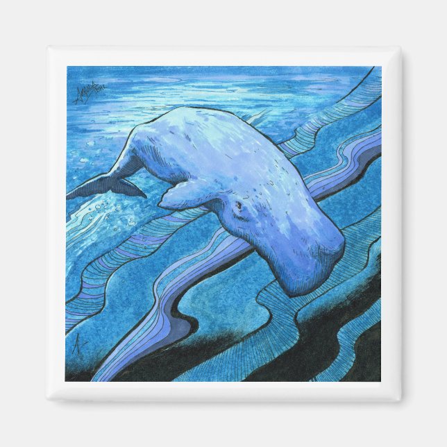 Inktober 2018 Day 12 - Whale Waving Magnet (Front)