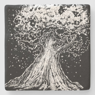 Inktober 2018 Day 8 - Starry Tree Stone Coaster