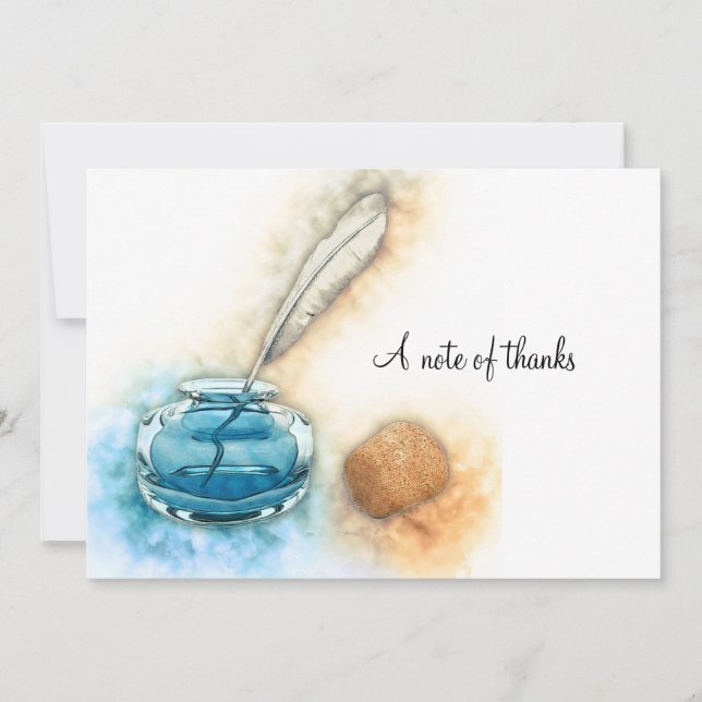 Inkwell and Feather Quill Stationery Thank You Card (Front)