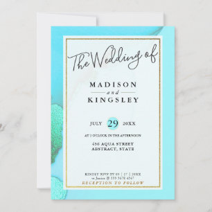 Inky Aqua Fab Abstract Budget Wedding Invitation